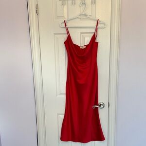 Meshki Red Satin Midi Dress